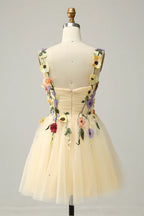 Sweatheart Tulle Champagne Homecoming Dress Short Prom Dress