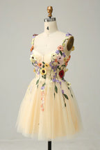 Sweatheart Tulle Champagne Homecoming Dress Short Prom Dress