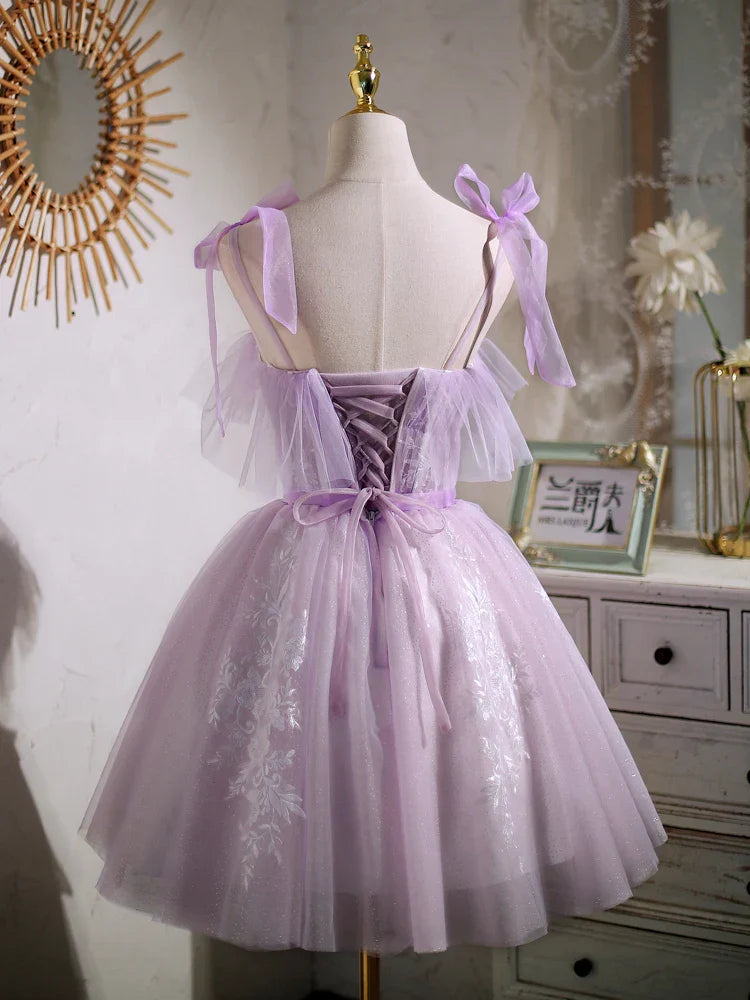 Sweet A-line Short Prom Dress Homecoming Dress with Ribbon