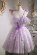 Sweet A-line Short Prom Dress Homecoming Dress with Ribbon