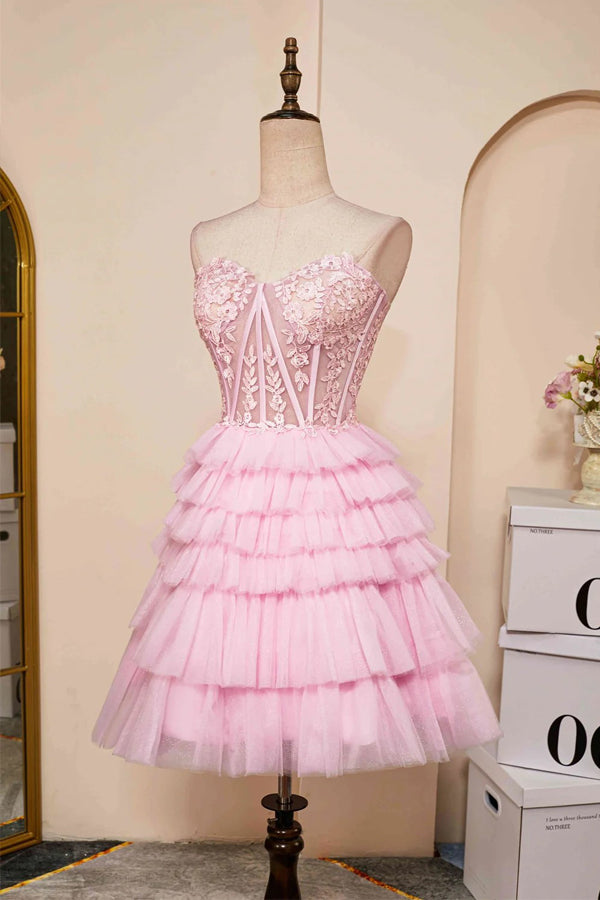 Sweetheart Neck Layered Strapless Homecoming Dress
