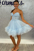 Sweetheart Sheer Corset Ruffle Light Homecoming Dress