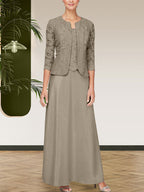 Glitter Lace & Satin Skirt Jacket Dress with Open Jacket