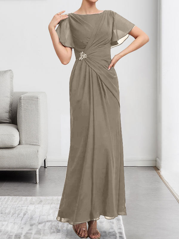 A-line Scoop Illusion Tea-Length Chiffon Lace Mother of the Bride Dress With Beading Sequins