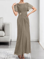 A-line Scoop Illusion Tea-Length Chiffon Lace Mother of the Bride Dress With Beading Sequins