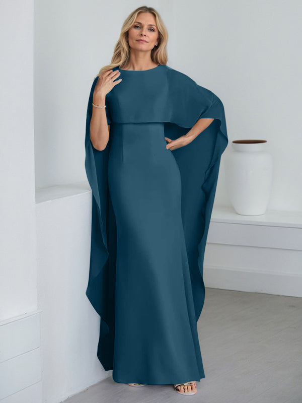 Sheath Scoop Floor-Length Chiffon Mother of the Bride Dress With Cascading Ruffles