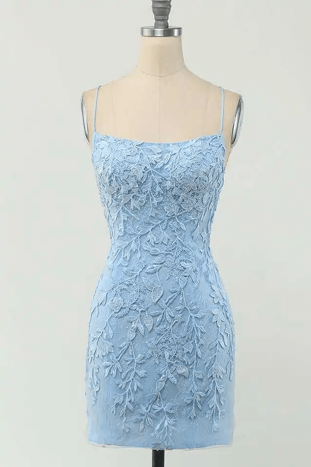 Tie Back  Appliqued Sheath Short Prom Dress Homecoming Dress