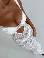 White Lace Slim Maxi Vacation Dress