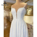 Trouwjurk Simple A Line Spaghetti Straps Wedding Dress Deep V Neck Open Back Lace Customized Civil Bridal Gown Vestidos de Novia