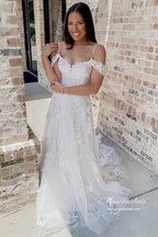 Tulle A-line Cold-Shoulder Wedding Dresses With Lace Appliques