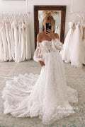 NumberSea Tulle A-line Sweetheart Lace Wedding Dresses With Detachable Sleeves, MW875