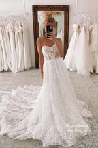 NumberSea Tulle A-line Sweetheart Lace Wedding Dresses With Detachable Sleeves, MW875