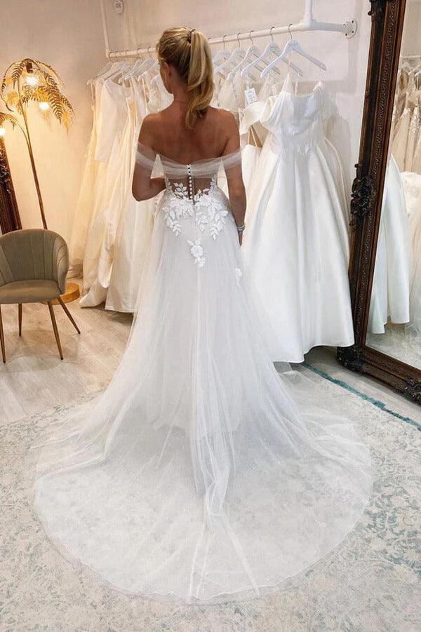 NumberSea Tulle A-line Sweetheart Neck Wedding Dresses With Lace Appliques, MW909