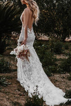 NumberSea Tulle Lace Mermaid V Neck Wedding Dresses, Beach Wedding Dress, MW543