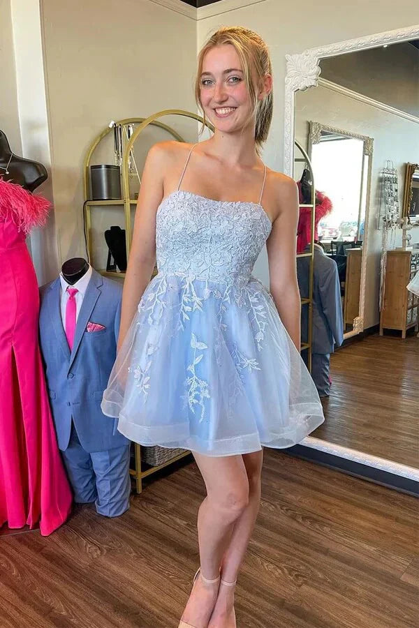 Tulle Short Backless Homecoming Dress with Appliques