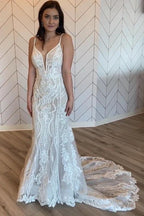 NumberSea Tulle Vintage Mermaid Floral Lace Wedding Dresses, Bridal Gown, MW1008