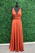 Twist Wrap Orange Bridesmaid Dress Long Bridesmaid Dress