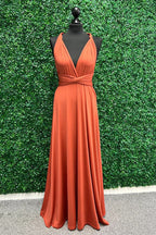 Twist Wrap Orange Bridesmaid Dress Long Bridesmaid Dress