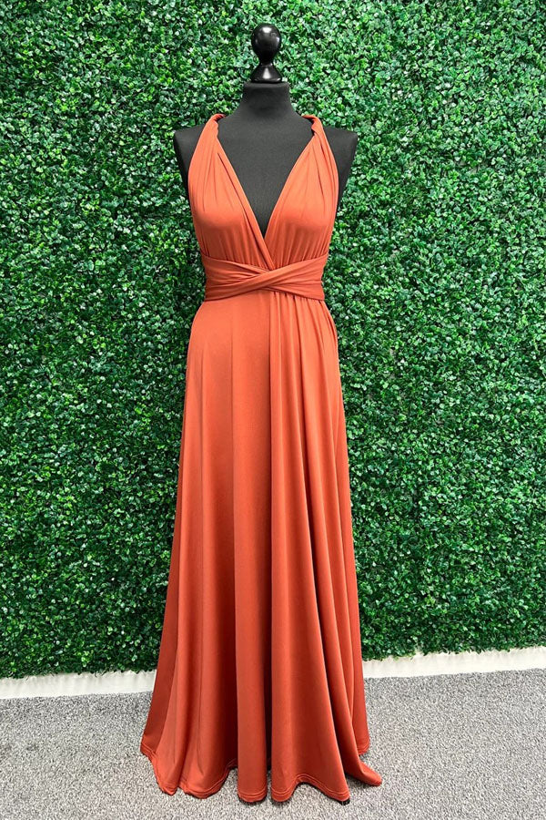 Twist Wrap Orange Bridesmaid Dress Long Bridesmaid Dress