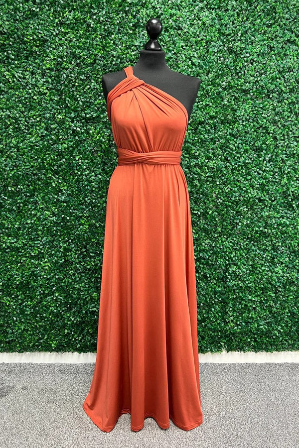 Twist Wrap Orange Bridesmaid Dress Long Bridesmaid Dress