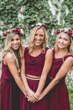 Two Piece A Line Burgundy Long  Bridesmaid Dresses