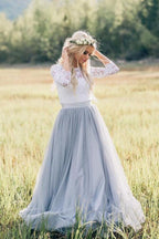NumberSea Two Pieces 3/4 Sleeves Boho Wedding Dresses, Lace Wedding Gowns, MW819