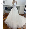 V Neck Spaghetti Straps Lace Appliques A Line Wedding Dress Satin Tulle 2025 Robe Mariee Boheme Chic Bridal Gown Bridal Elegant
