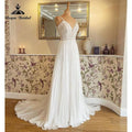 V Neck Wedding Dress Lace Bodice Spaghetti Straps Boho Runched Chiffon Robe Civil Bridal A Line Beach Summer Wedding Gowns