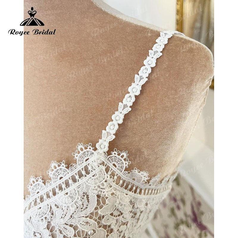 V Neck Wedding Dress Lace Bodice Spaghetti Straps Boho Runched Chiffon Robe Civil Bridal A Line Beach Summer Wedding Gowns