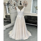 Vestido Novia Robe Civil Lace Beach Champagne Wedding Dress with V Neck Women Bridal Gown Robe de mariee Summer NumberSea