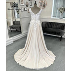 Vestido Novia Robe Civil Lace Beach Champagne Wedding Dress with V Neck Women Bridal Gown Robe de mariee Summer NumberSea