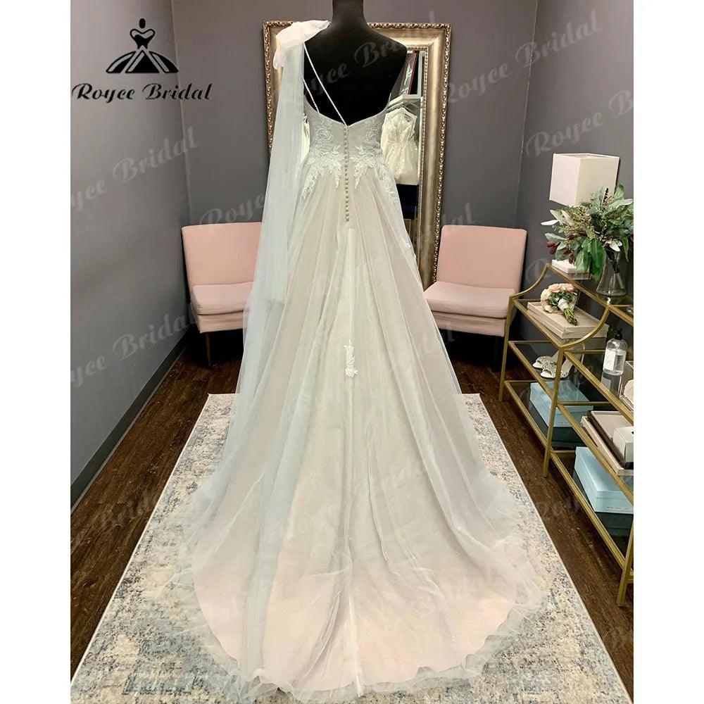 Vinatge Lace Backless One Shoulder Wedding Dress for Women  Appliques Off Shoulder Bridal Gown abito da sposa NumberSea