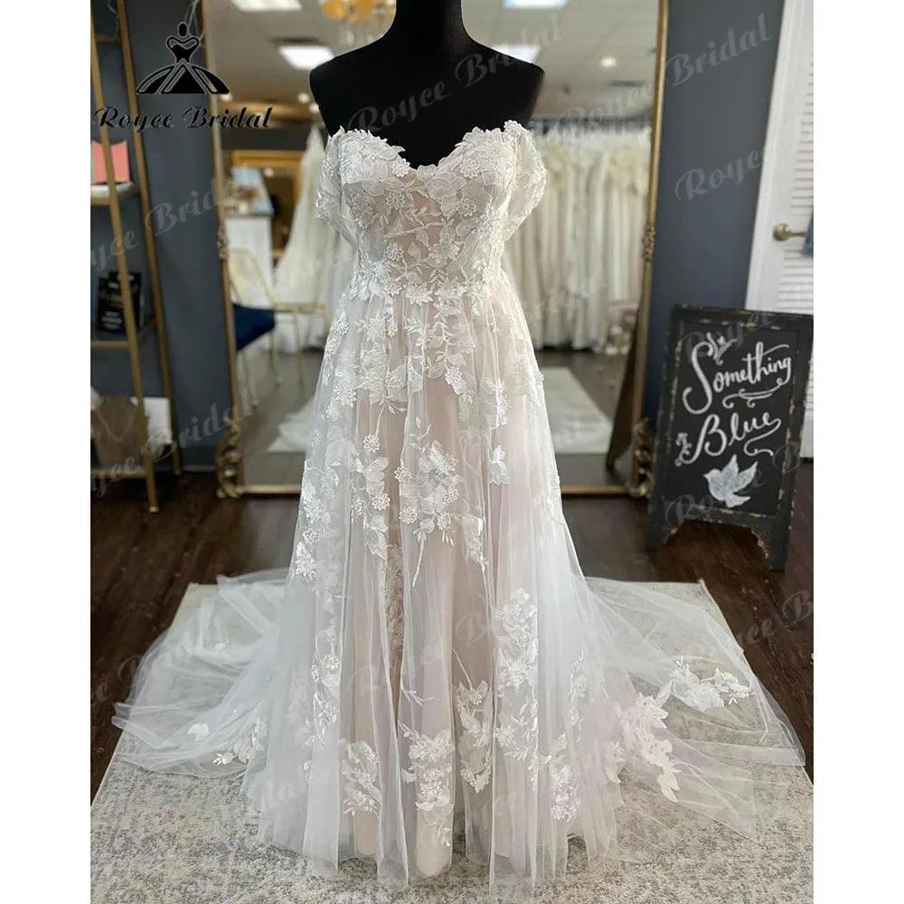 Vinatge Off Shoulder Lace Floral Blush Pink Backless Wedding Dress for Bride Wedding Gown Custom Made Women hochzeitskleid