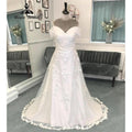 Vinatge Off Shoulder Wedding Dress with Cap Sleeve Lace Applique Bridal Gown for Women Sweep Train suknia slubna Roycebrida