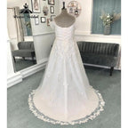Vinatge Off Shoulder Wedding Dress with Cap Sleeve Lace Applique Bridal Gown for Women Sweep Train suknia slubna Roycebrida