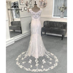 Vinatge Scoop Neckline Cap Sleeve Wedding Gown for Women  Bridal Wedding Dress Sweep Train vestido branco sereia NumberSea