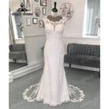 Vinatge Scoop Neckline Cap Sleeve Wedding Gown for Women  Bridal Wedding Dress Sweep Train vestido branco sereia NumberSea