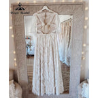 Vintage Bohemian Lace Boho Beach Open Back Women Wedding Dress with Sleeve 2025 Robe Mariee Bridal Gown Custom Made Floor Length