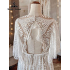 Vintage Bohemian Lace Boho Beach Open Back Women Wedding Dress with Sleeve 2025 Robe Mariee Bridal Gown Custom Made Floor Length