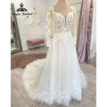 Vintage Boho Lace Long Sleeve Open Back Wedding Gown for Women Appliques Wedding Dress with V Neck Bridal Gown Custom Made