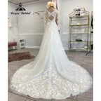 Vintage Boho Lace Long Sleeve Open Back Wedding Gown for Women Appliques Wedding Dress with V Neck Bridal Gown Custom Made