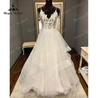 NumberSea Vintage Boho V Neck Lace Bodice Open Back A Line Wedding Dress Spaghetti Straps Beach Robe Civil Bridal Wedidng Gowns 2025