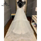 NumberSea Vintage Boho V Neck Lace Bodice Open Back A Line Wedding Dress Spaghetti Straps Beach Robe Civil Bridal Wedidng Gowns 2025