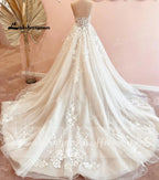 Vintage Deep V Neck Weddding Dresses Vestido De Novia Lace Appliques A Line Open Back Sweep Train Bridal Gown abito da spos
