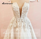 Vintage Deep V Neck Weddding Dresses Vestido De Novia Lace Appliques A Line Open Back Sweep Train Bridal Gown abito da spos