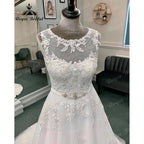 Vintage Lace Appliques Sleeveless Wedding Dress with Belt 2024 Illusion Back Wedding Gown for Bride vestido de casamento Sexy