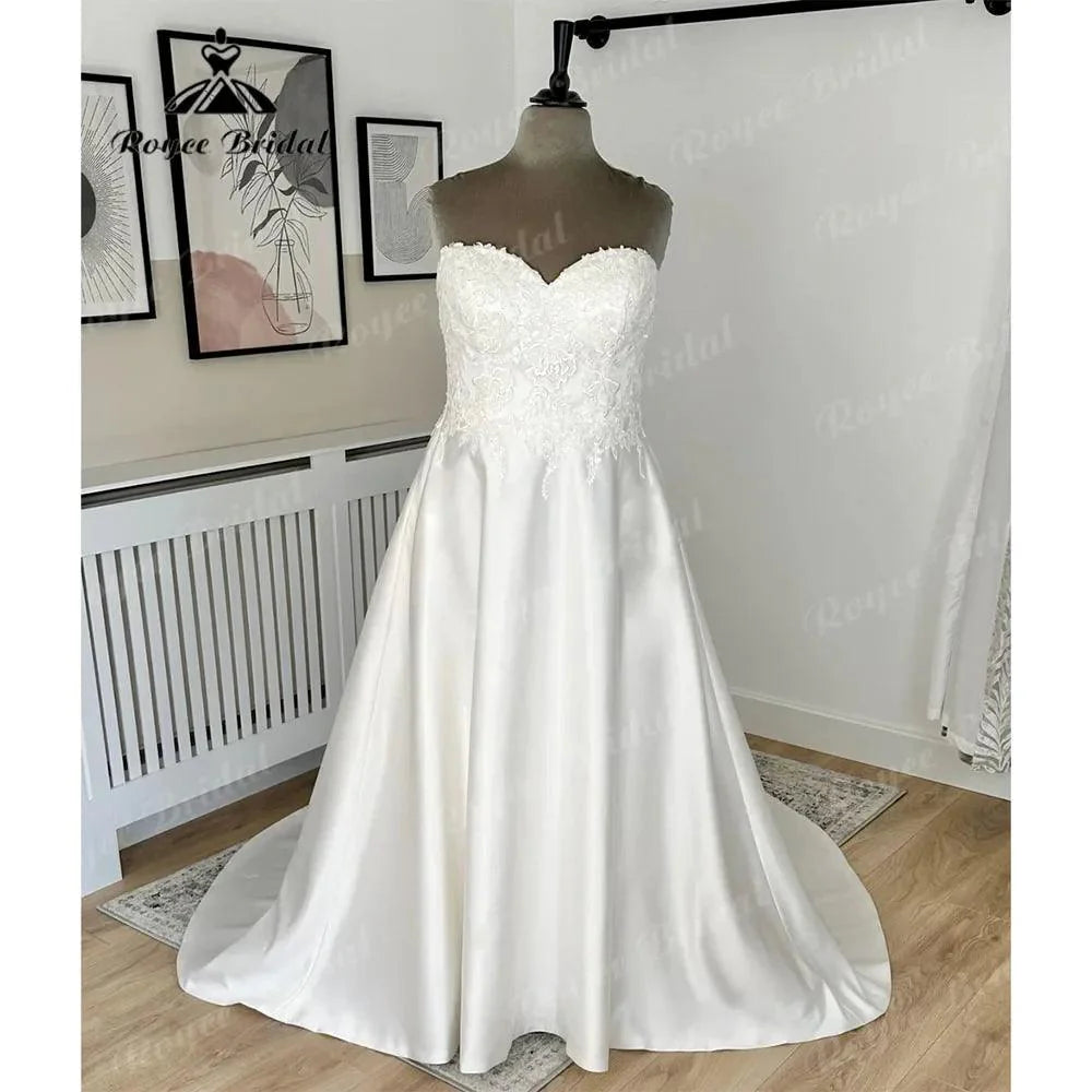 NumberSea Vintage Lace Bodice Soft Satin Off the Shoulder Wedding Dress for Women 2024 Bridal Gown Custom Made robe de mariee NumberSea