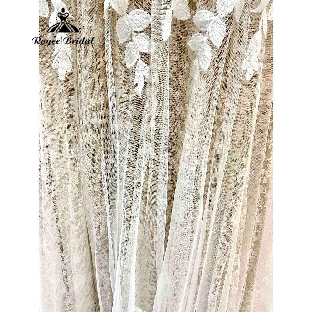 Vintage Plunging Lace Floral Champagne Open Back Boho Women Wedding Dress 2025 Bridal Gowns Spaghetti Straps abito da sposa Sexy