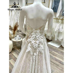 Vintage Plunging Lace Floral Champagne Open Back Boho Women Wedding Dress 2025 Bridal Gowns Spaghetti Straps abito da sposa Sexy