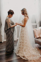 NumberSea Vintage Beaded A-line V-neck Spaghetti Straps Lace Wedding Dresses